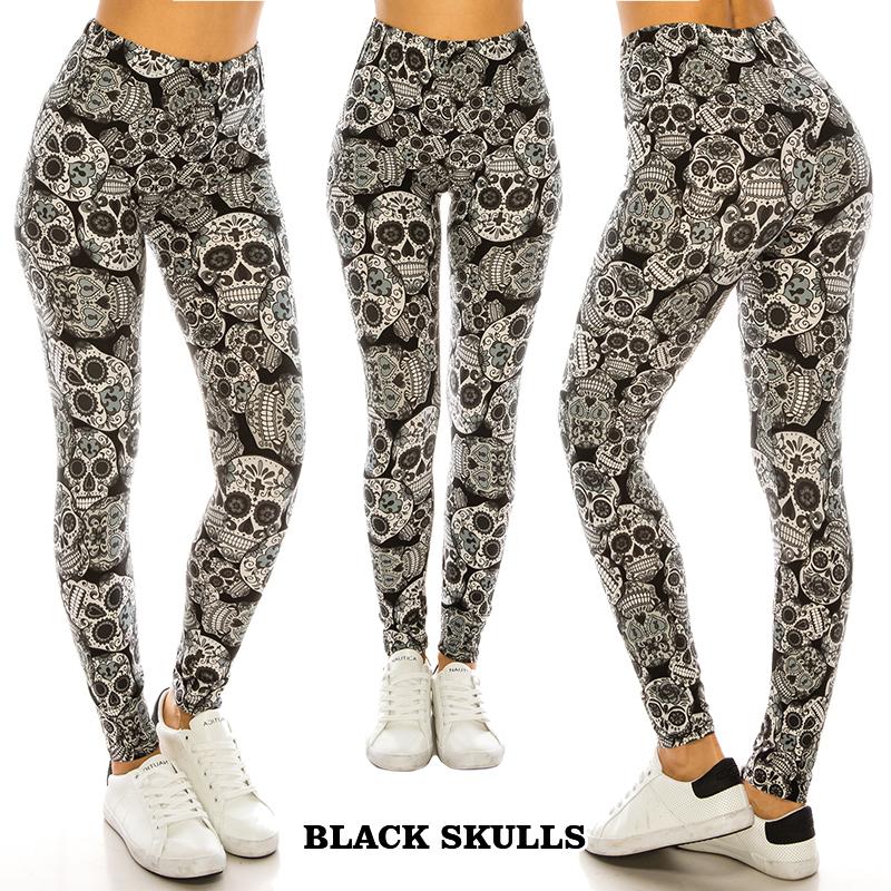 Halloween / Dia De Los Muertos Patterned Ultra Soft Leggings (Regular/Plus Size)