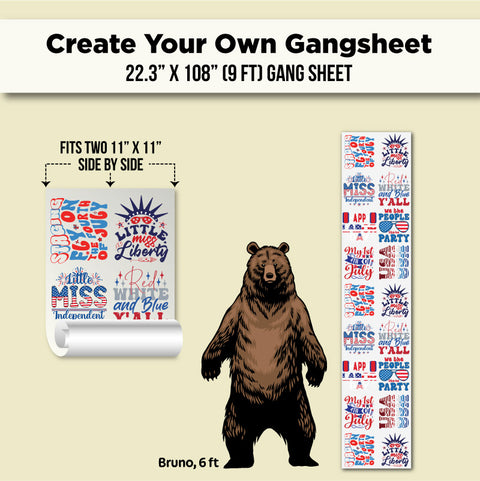 A product listing graphic for a custom 22.3 x 108 gang sheet.