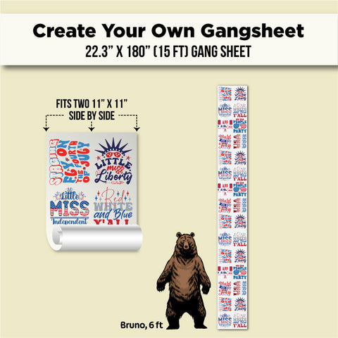 A product listing graphic for a custom 22.3 x 180 gang sheet.