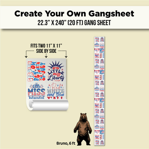 A product listing graphic for a custom 22.3 x 240 gang sheet.