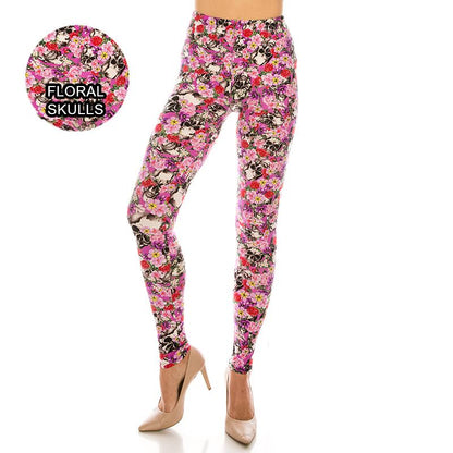 Halloween / Dia De Los Muertos Patterned Ultra Soft Leggings (Regular/Plus Size)