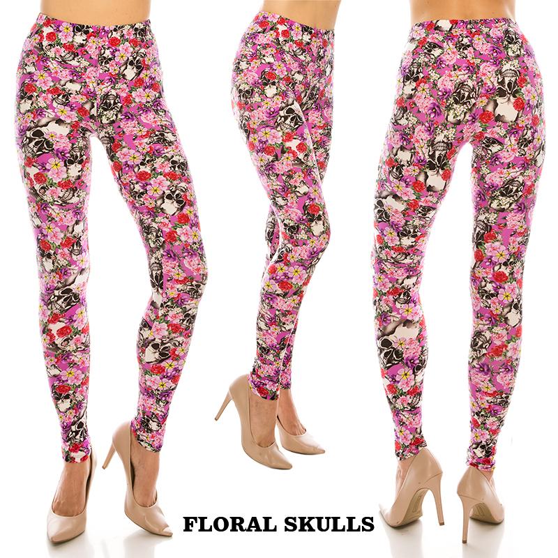 Halloween / Dia De Los Muertos Patterned Ultra Soft Leggings (Regular/Plus Size)