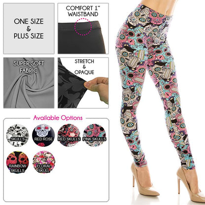 Halloween / Dia De Los Muertos Patterned Ultra Soft Leggings (Regular/Plus Size)