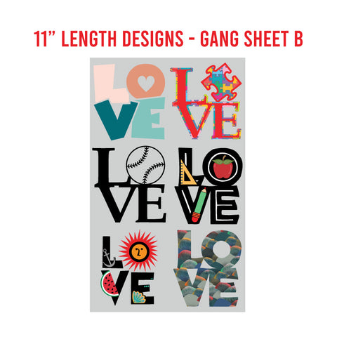 LOVE Premade DTF 1 Yard Gang Sheet