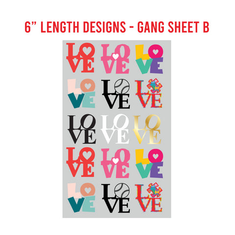 LOVE Premade DTF 1 Yard Gang Sheet