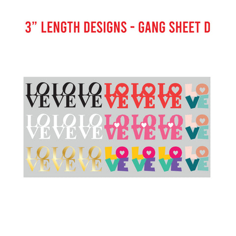 LOVE Premade UV DTF 1 Foot Gang Sheet