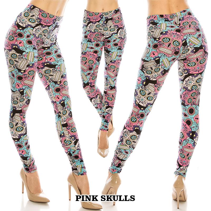 Halloween / Dia De Los Muertos Patterned Ultra Soft Leggings (Regular/Plus Size)