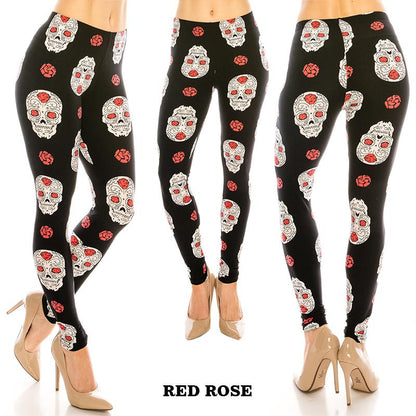 Halloween / Dia De Los Muertos Patterned Ultra Soft Leggings (Regular/Plus Size)