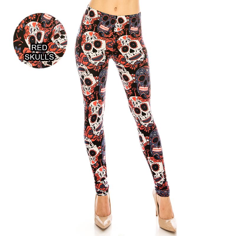 Halloween / Dia De Los Muertos Patterned Ultra Soft Leggings (Regular/Plus Size)