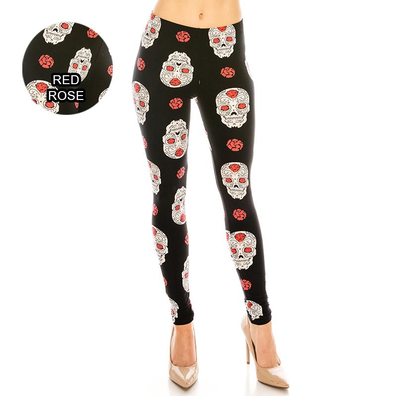 Halloween / Dia De Los Muertos Patterned Ultra Soft Leggings (Regular/Plus Size)