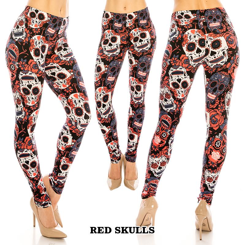 Halloween / Dia De Los Muertos Patterned Ultra Soft Leggings (Regular/Plus Size)