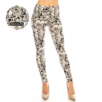 Halloween / Dia De Los Muertos Patterned Ultra Soft Leggings (Regular/Plus Size)