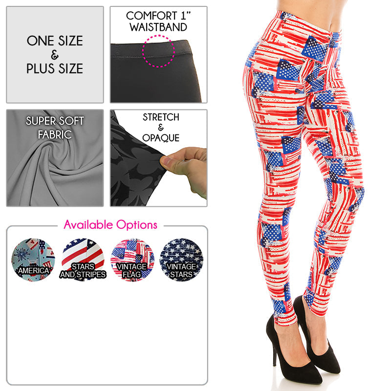 USA Patterned Ultra Soft Leggings (Regular/Plus Size)