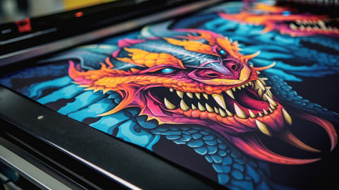 Colorful dragon illustration on DTF printed shirt