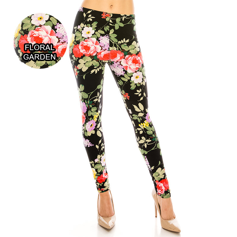 Floral Patterned Ultra Soft Leggings (Regular/Plus Size)