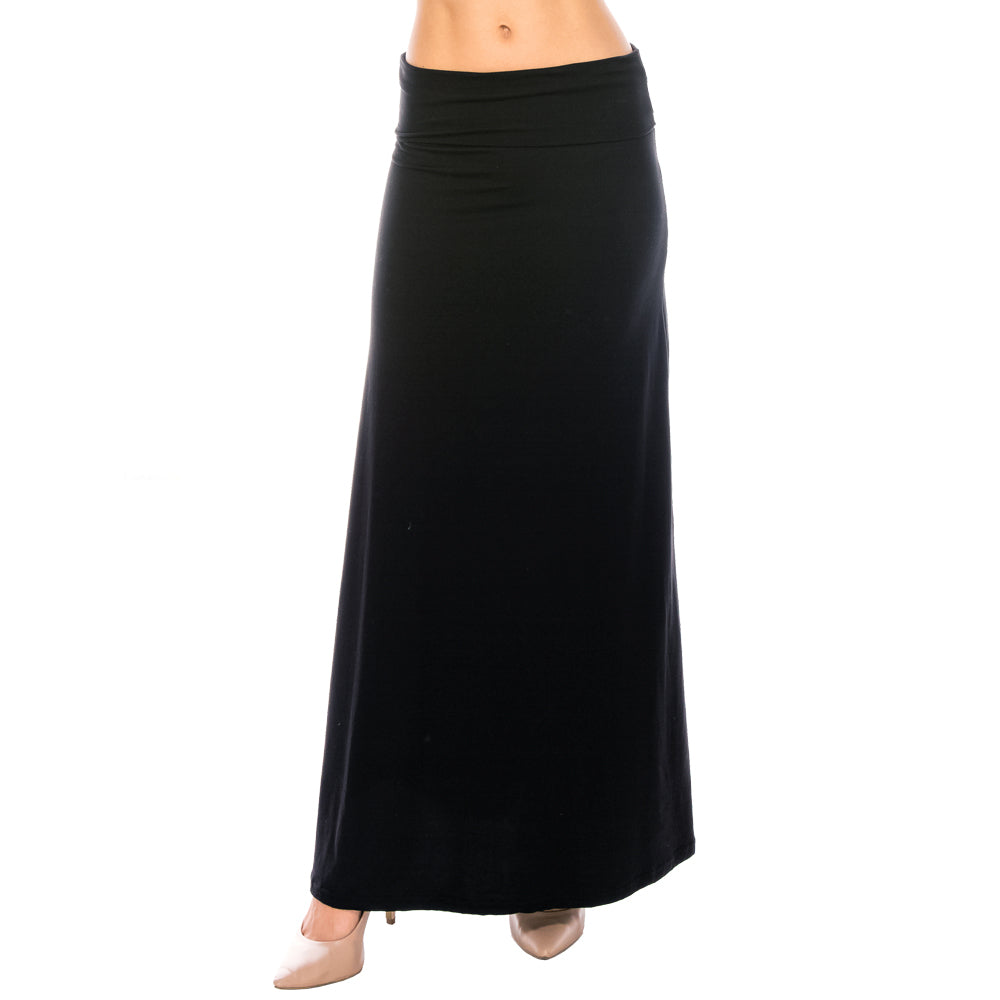 Solid Color Fold Over Maxi Skirt