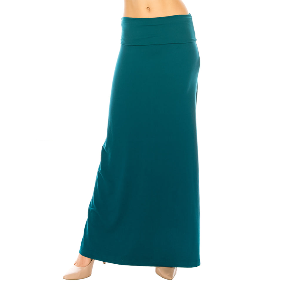 Solid Color Fold Over Maxi Skirt