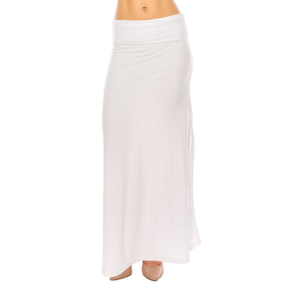 Solid Color Fold Over Maxi Skirt