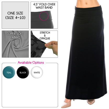 Solid Color Fold Over Maxi Skirt