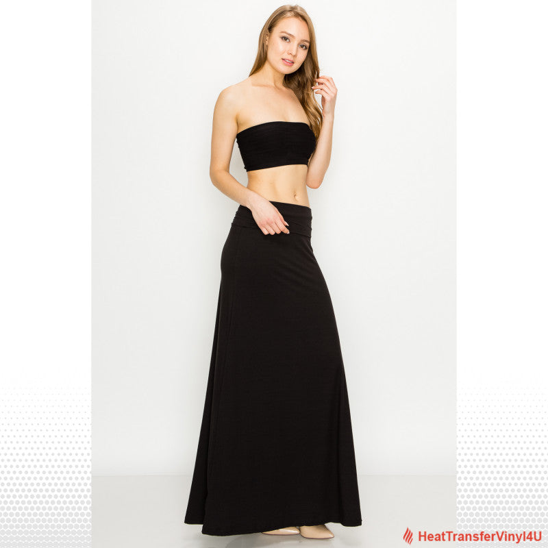 Solid Color Fold Over Maxi Skirt