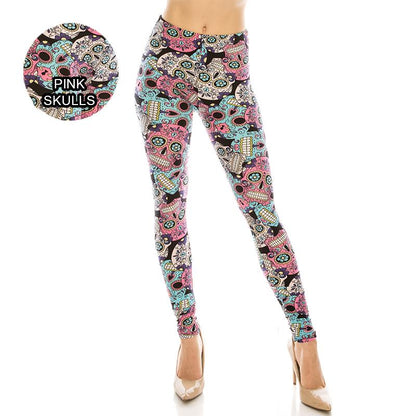 Halloween / Dia De Los Muertos Patterned Ultra Soft Leggings (Regular/Plus Size)